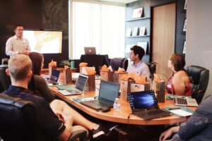 Photo presenting ideas to a skeptical audience